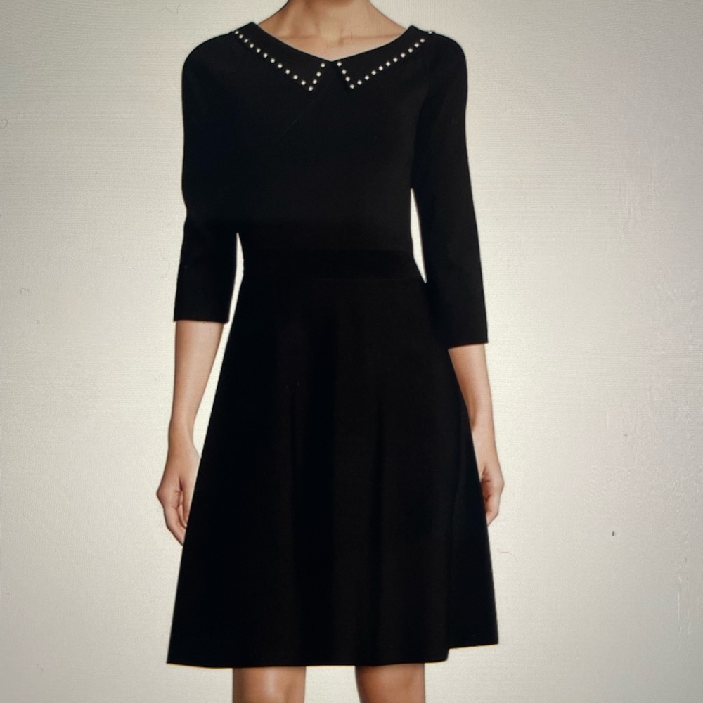 Sandro Paris Rocket Fit & Flare Black Knit Beaded Collar Dress, Size 1 (4-6)